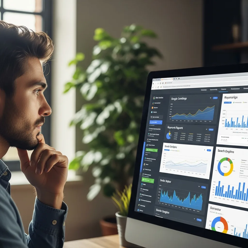 SEO expert analyzing keyword rankings and organic traffic growth
