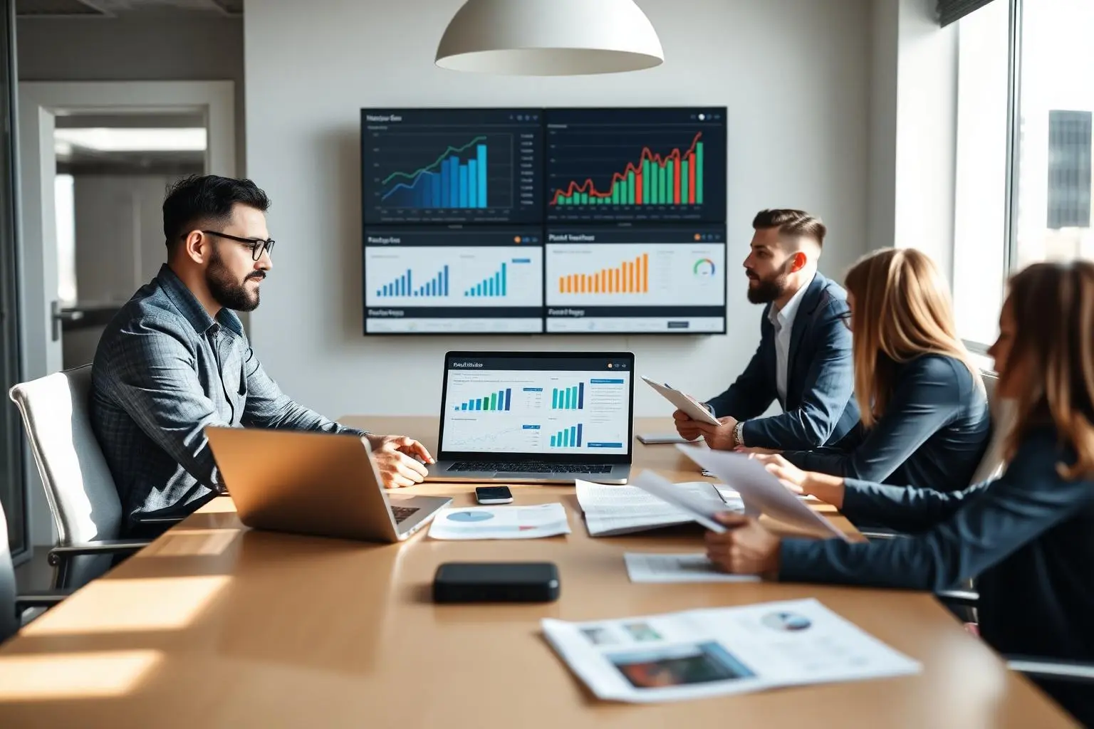 Business owner discussing online marketing growth strategy with a digital marketing team