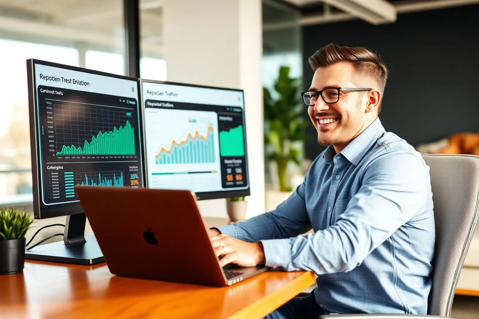 Business owner reviewing online business growth analytics