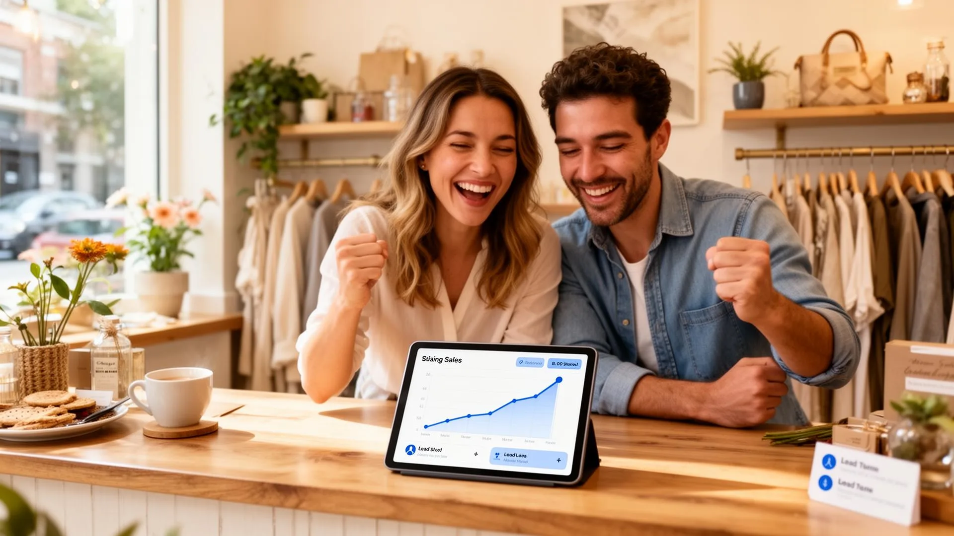 Successful small business owner reviewing online growth analytics